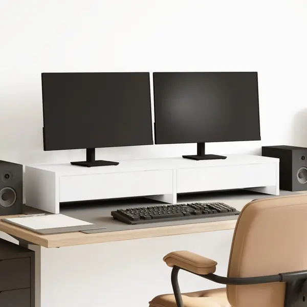 Gossi suport monitor cu sertare, alb, 100x27x15 cm, lemn prelucrat