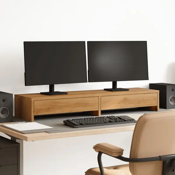 Gossi suport monitor cu sertare, stejar artizanal, 100x27x15 cm, lemn