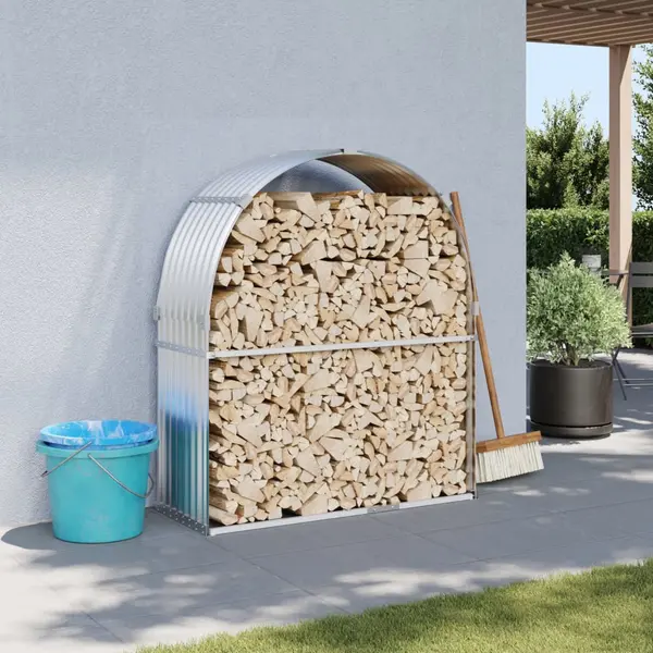 Gossi suport pentru busteni, argintiu, 120x45x140 cm, otel galvanizat