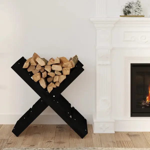 Gossi suport pentru busteni negru 47x39,5x48 cm lemn masiv de pin