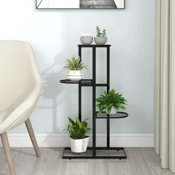 Gossi suport pentru flori cu 4 nivele, negru, 43x22x76 cm, metal