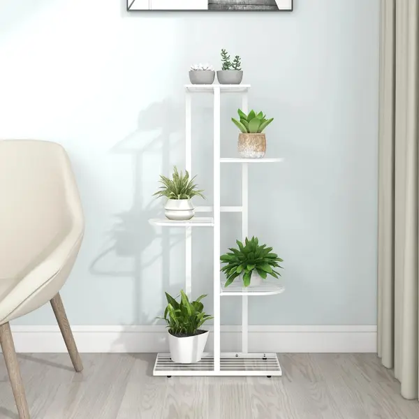 Gossi suport pentru flori cu 5 niveluri, alb, 43x22x98 cm, metal
