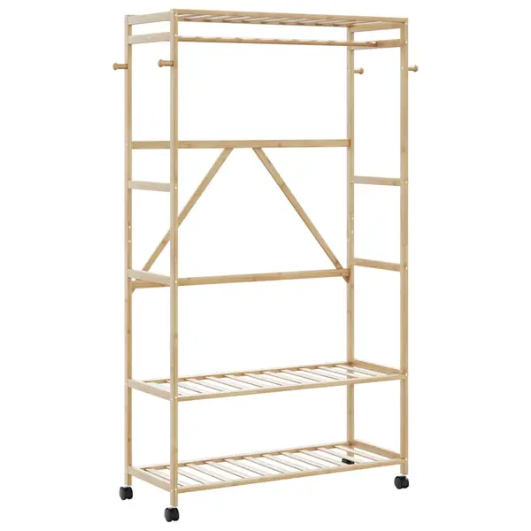 Gossi suport pentru haine cu rafturi si roti 110x40x180 cm bambus