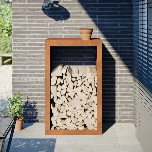 Gossi suport pentru lemne de foc, 60x40x100 cm, otel corten