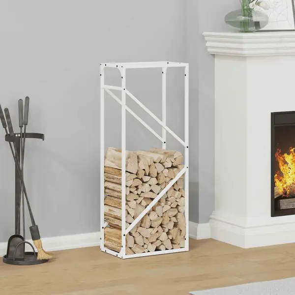 Gossi suport pentru lemne de foc alb 40x25x100cm otel laminat la rece