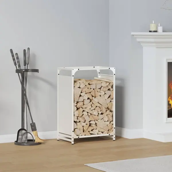 Gossi suport pentru lemne de foc alb 44x28x65 cm otel laminat la rece