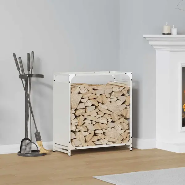 Gossi suport pentru lemne de foc alb 60x28x65 cm otel laminat la rece