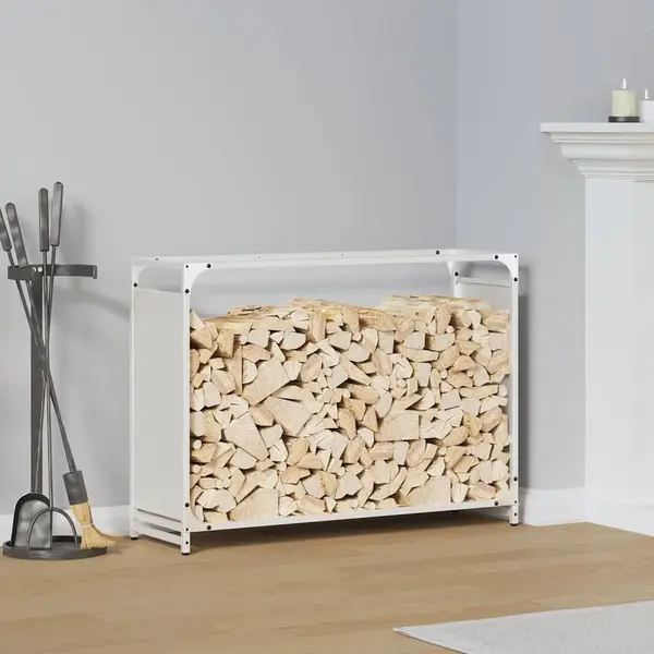 Gossi suport pentru lemne de foc alb 90x28x65 cm otel laminat la rece
