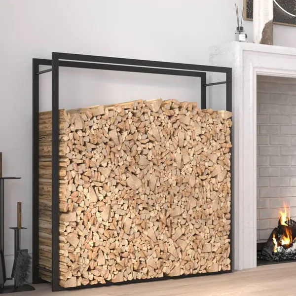 Gossi suport pentru lemne de foc, negru mat, 110x28x116 cm, otel