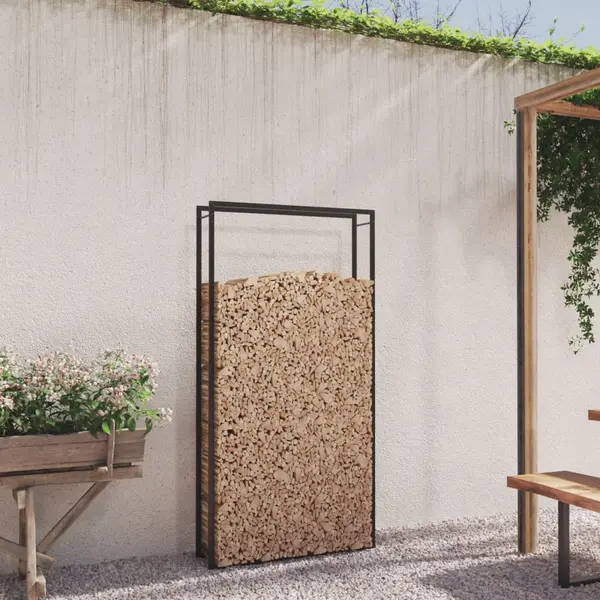 Gossi suport pentru lemne de foc, negru mat, 110x28x214 cm, otel