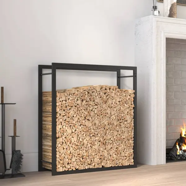 Gossi suport pentru lemne de foc, negru mat, 80x28x86 cm, otel