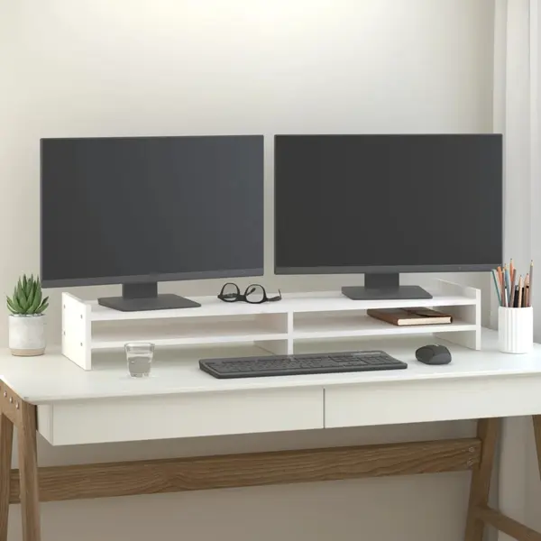 Gossi suport pentru monitor, alb, 100x27x15 cm, lemn masiv pin