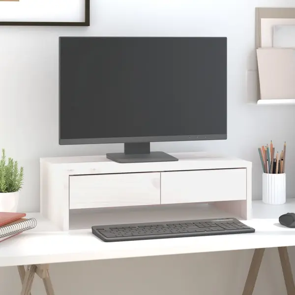 Gossi suport pentru monitor, alb, 50x27x15 cm, lemn masiv pin