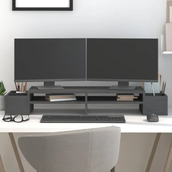 Gossi suport pentru monitor, gri, 100x27,5x15 cm, lemn masiv pin