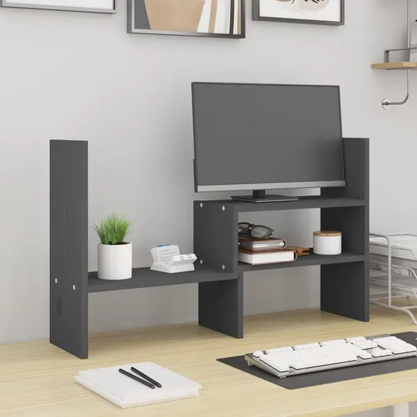 Gossi suport pentru monitor, gri, (39-72)x17x43 cm, lemn masiv pin