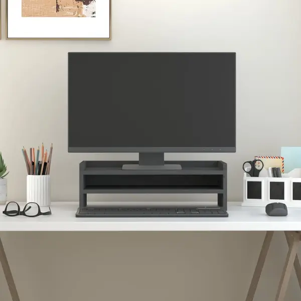 Gossi suport pentru monitor, gri, 50x24x16 cm, lemn masiv pin
