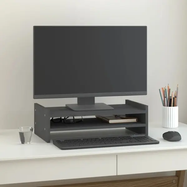 Gossi suport pentru monitor, gri, 50x27x15 cm, lemn masiv pin