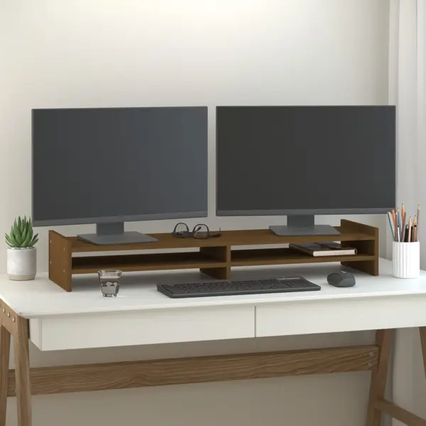 Gossi suport pentru monitor, maro miere, 100x27x15 cm, lemn masiv pin