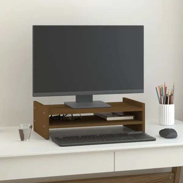 Gossi suport pentru monitor, maro miere, 50x27x15 cm, lemn masiv pin