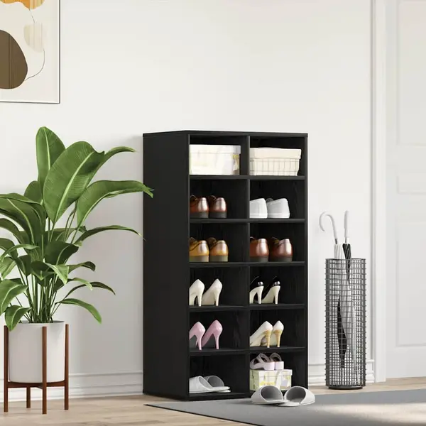 Gossi suport pentru pantofi stejar negru 54x34x100,5cm lemn prelucrat
