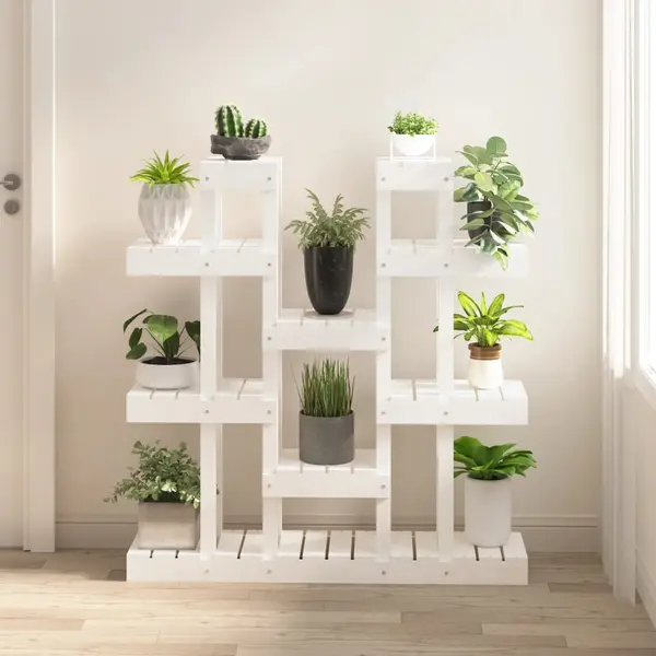 Gossi suport pentru plante, alb, 104,5x25x109,5 cm, lemn masiv pin