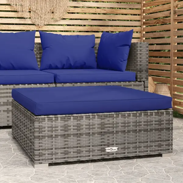 Gossi suport picioare de gradina cu perna,gri,70x70x30 cm ,poliratan