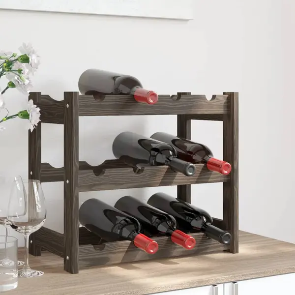Gossi suport sticle de vin, 12 sticle, gri, lemn masiv de pin