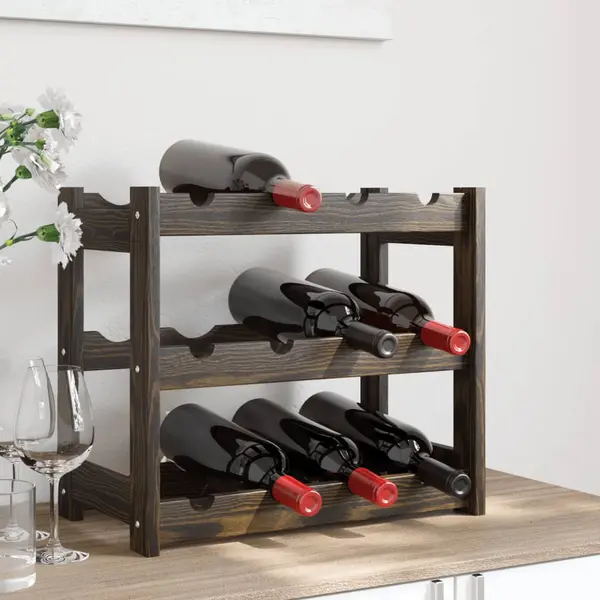 Gossi suport sticle de vin, 12 sticle, negru, lemn masiv de pin
