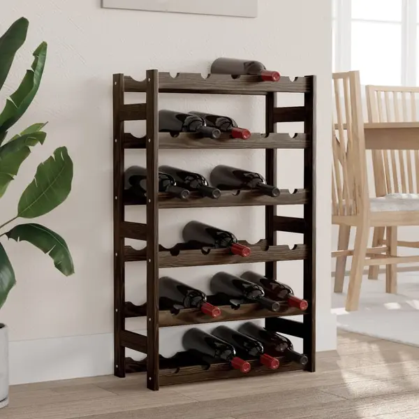 Gossi suport sticle de vin, 30 sticle, negru, lemn masiv de pin