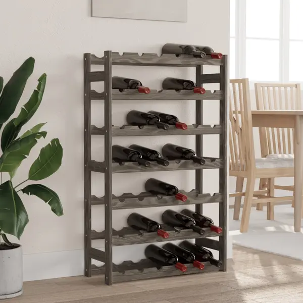Gossi suport sticle de vin, 42 sticle, gri, lemn masiv de pin