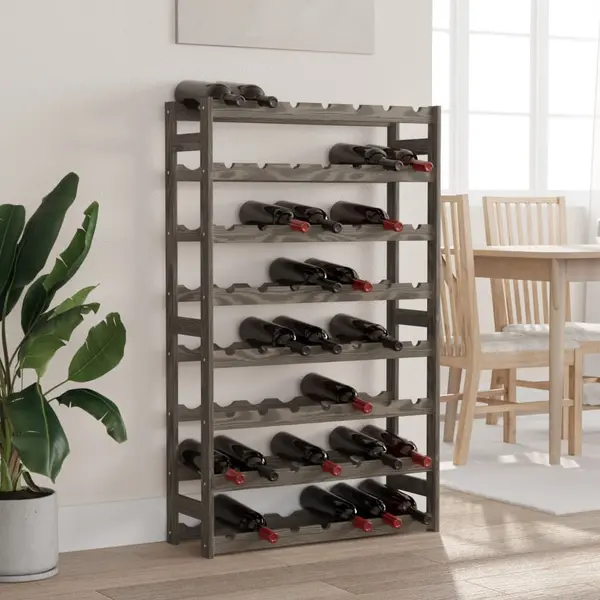 Gossi suport sticle de vin, 56 sticle, gri, lemn masiv de pin