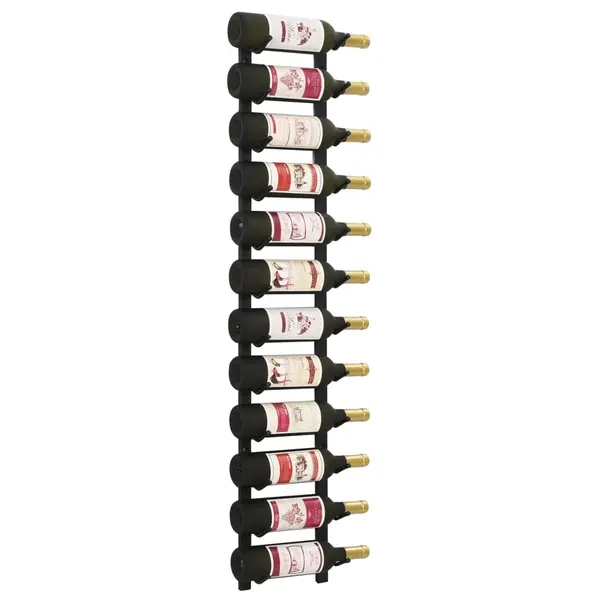 Gossi suport sticle de vin montat pe perete, 12 sticle, negru, fier