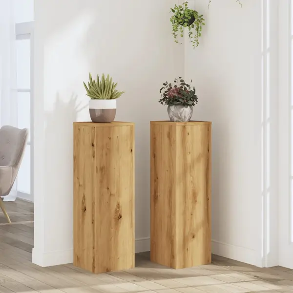Gossi suporturi de plante, 2 buc., stejar artizanal, 25x25x80cm, lemn