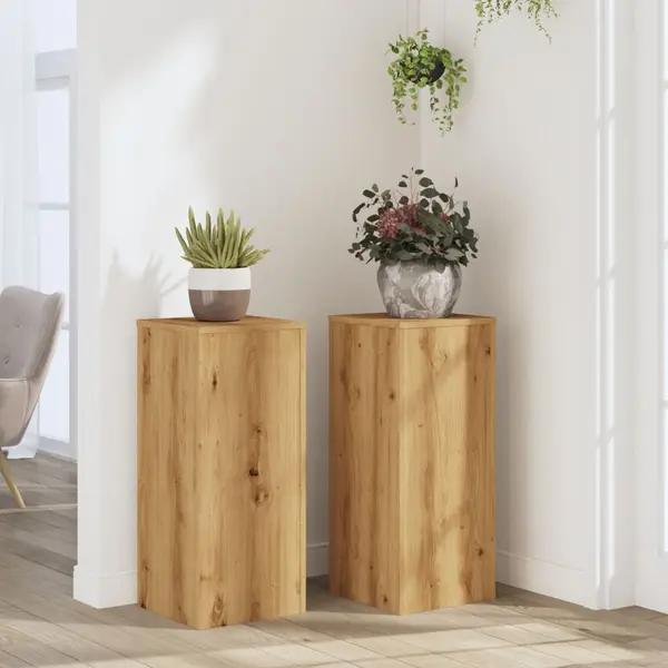 Gossi suporturi de plante, 2 buc., stejar artizanal, 30x30x70cm, lemn
