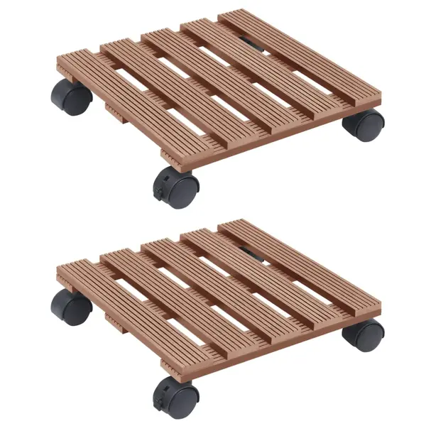 Gossi suporturi de plante cu role, 2 buc., maro, 30x30x7,5 cm, wpc