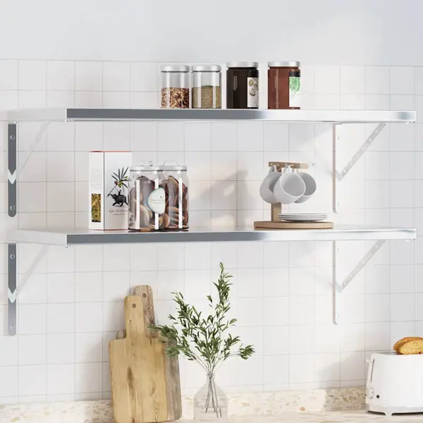 Gossi suporturi rafturi, 4 buc., 40x2,5x25 cm argintiu otel inox.