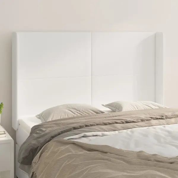 Gossi tablie de pat cu aripioare, alb, 147x16x118/128 cm, piele eco