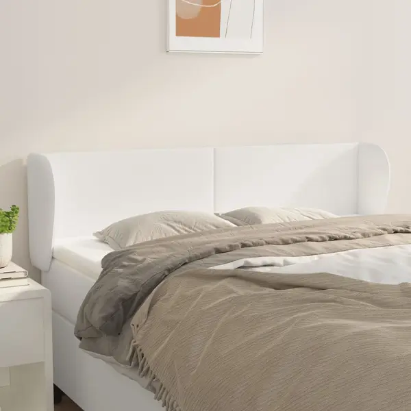 Gossi tablie de pat cu aripioare, alb, 147x23x78/88cm piele ecologica