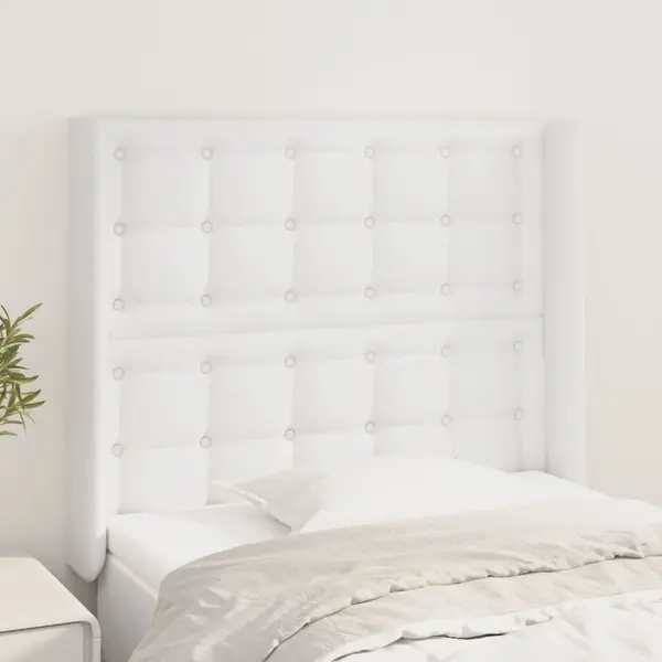 Gossi tablie de pat cu aripioare, alb, 83x16x118/128 cm, piele eco