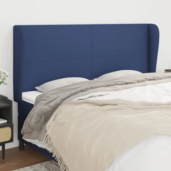 Gossi tablie de pat cu aripioare, albastru, 183x23x118/128 cm, textil