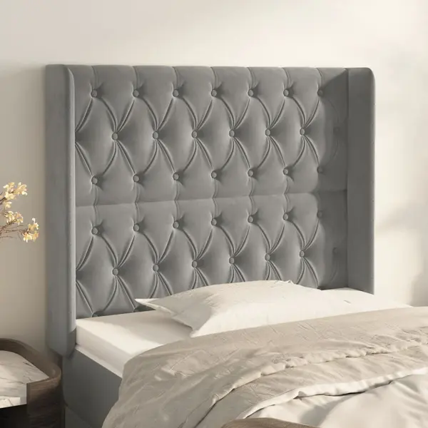 Gossi tablie de pat cu aripioare gri deschis 103x16x118/128cm catifea
