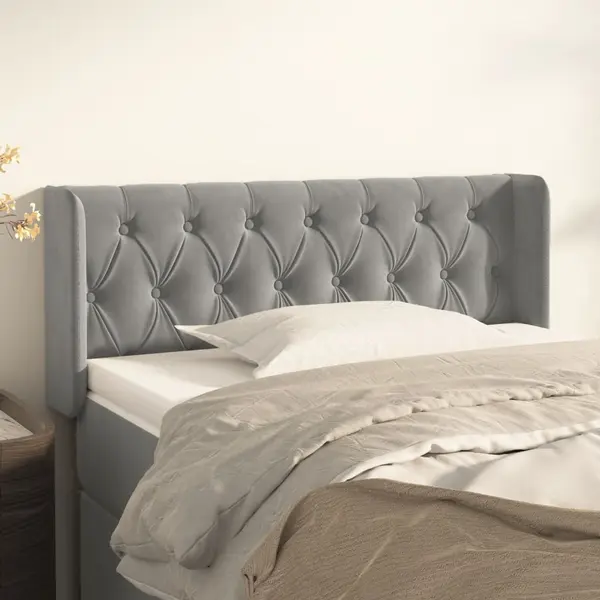 Gossi tablie de pat cu aripioare gri deschis 103x16x78/88 cm catifea