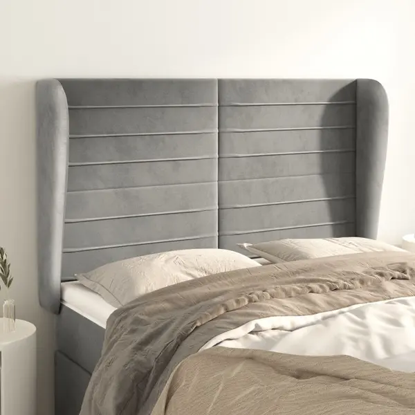 Gossi tablie de pat cu aripioare gri deschis 147x23x118/128cm catifea