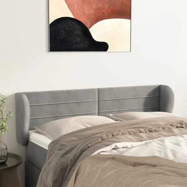 Gossi tablie de pat cu aripioare gri deschis 147x23x78/88 cm catifea