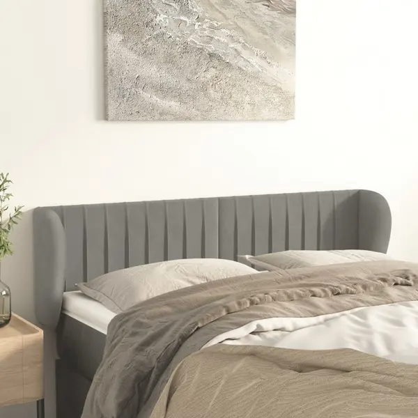 Gossi tablie de pat cu aripioare gri deschis 147x23x78/88 cm catifea