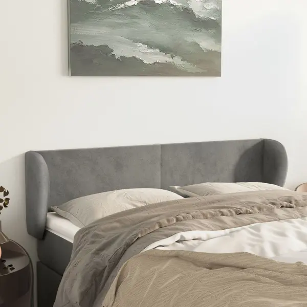 Gossi tablie de pat cu aripioare gri deschis 147x23x78/88 cm catifea