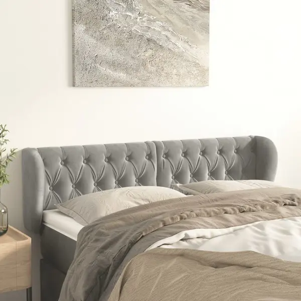 Gossi tablie de pat cu aripioare gri deschis 163x23x78/88 cm catifea