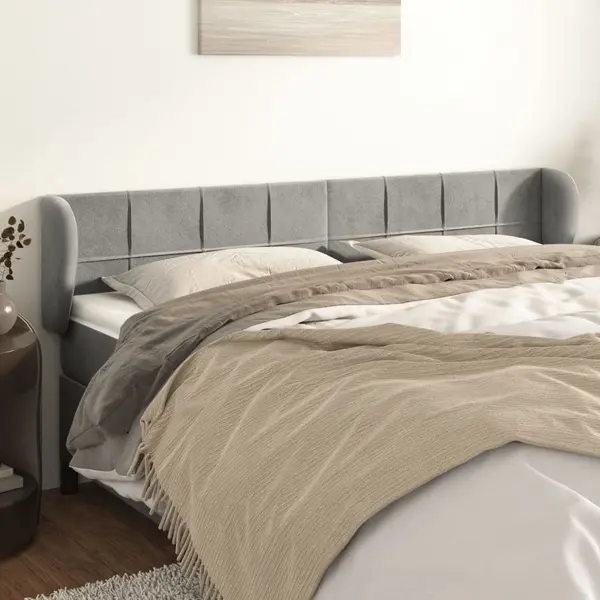 Gossi tablie de pat cu aripioare gri deschis 163x23x78/88 cm catifea