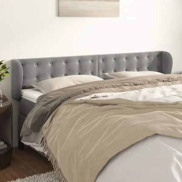 Gossi tablie de pat cu aripioare gri deschis 163x23x78/88 cm catifea