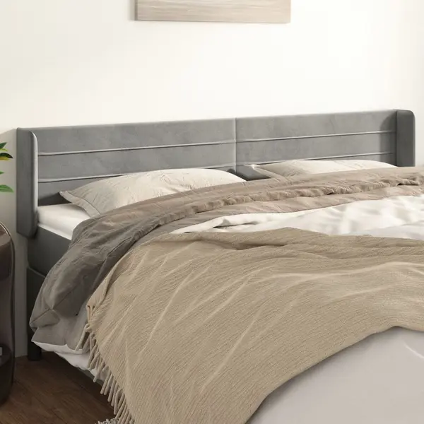 Gossi tablie de pat cu aripioare gri deschis 183x16x78/88 cm catifea